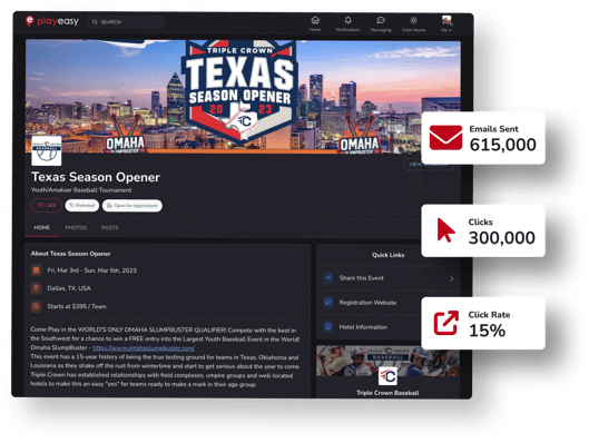 Baseball Tournament Event on Playeasy Event Marketplace. Texas Season Opener Triple Crown Baseball